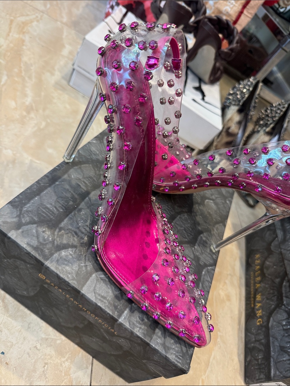 Hot Pink Crystal-Stud Pointed-Toe Heels - Picture 2 of 4